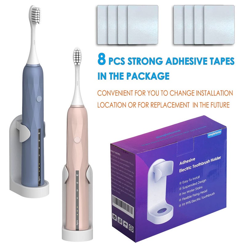 simpletome Adhesive Electric Toothbrush Holder Wall Mounted Tooth Brush Organizer 4 Pack (ABS Plastic) - Image 2